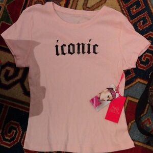 PARIS HILTON- NWT "Iconic" Baby Pink Tee shirt Size L
